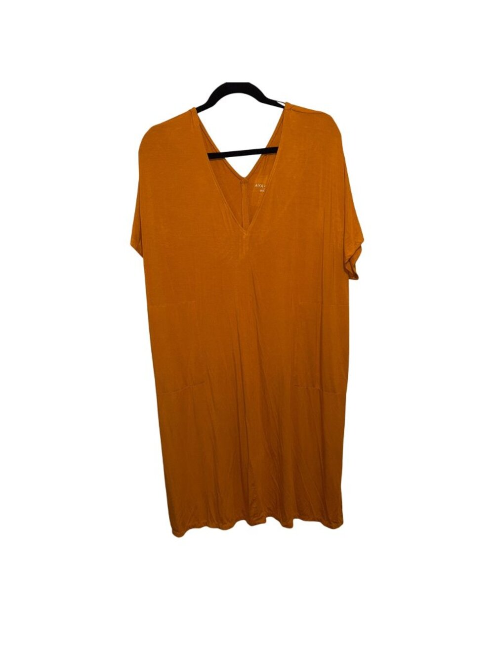 NWT Ava & Viv Mustard Yellow V-Neck Short Sleeve Midi Dress With Pockets 2XL